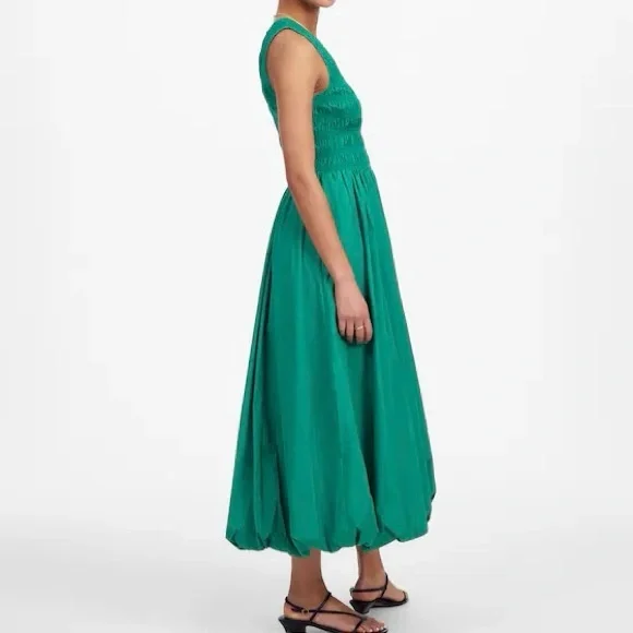 Madewell Melody Bubble Hem Smocked Midi Dress in Verdant Green Poplin |XL| NWT - Picture 14 of 15